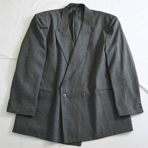 Vtg USA Made 44R Gray Wool Double Breasted Blazer Jacket Sport Coat